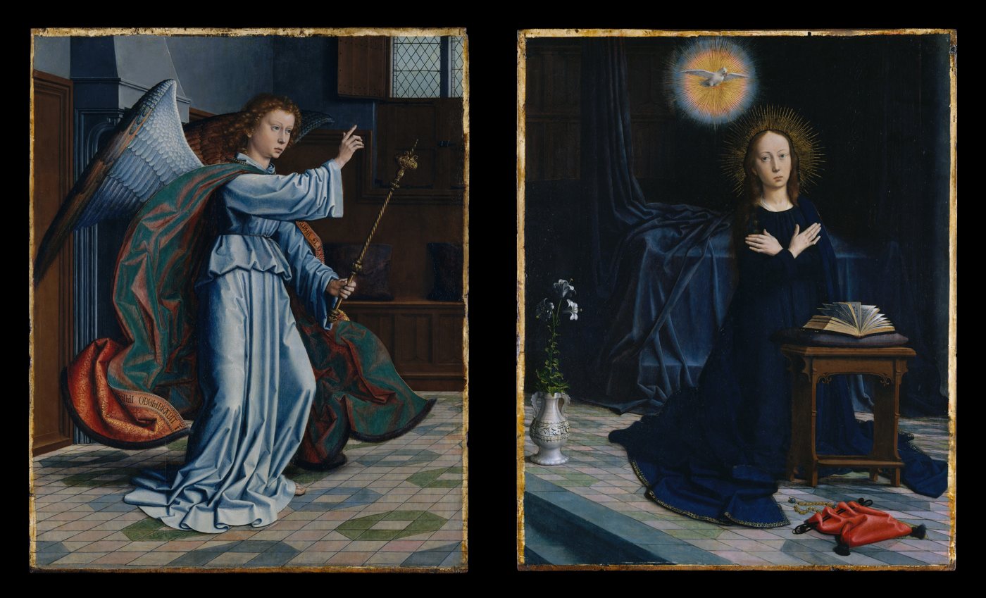 The Annunciation by Gerard David: the Angel Gabriel greets the Virgin Mary.
